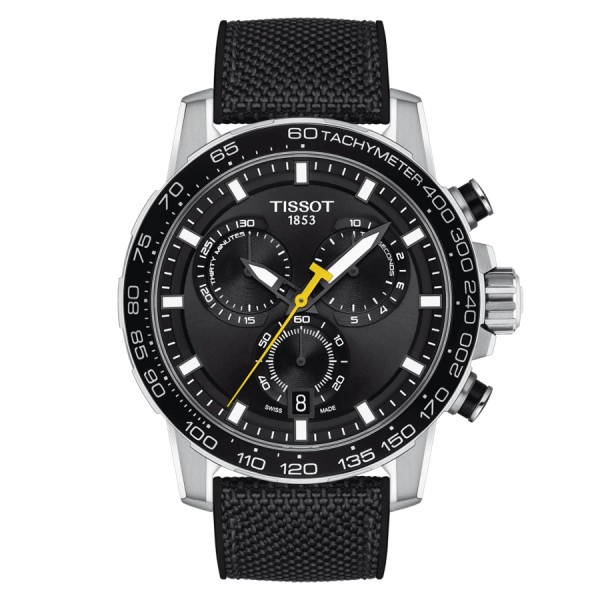 Montre Tissot Supersport Chrono quartz cadran noir bracelet tissu noir 45,5 mm
