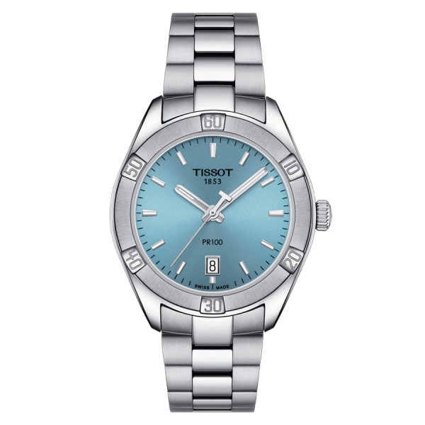 Montre Tissot T-Classic PR 100 Lady Sport Chic quartz cadran bleu bracelet acier 36 mm T101.910.11.351.00