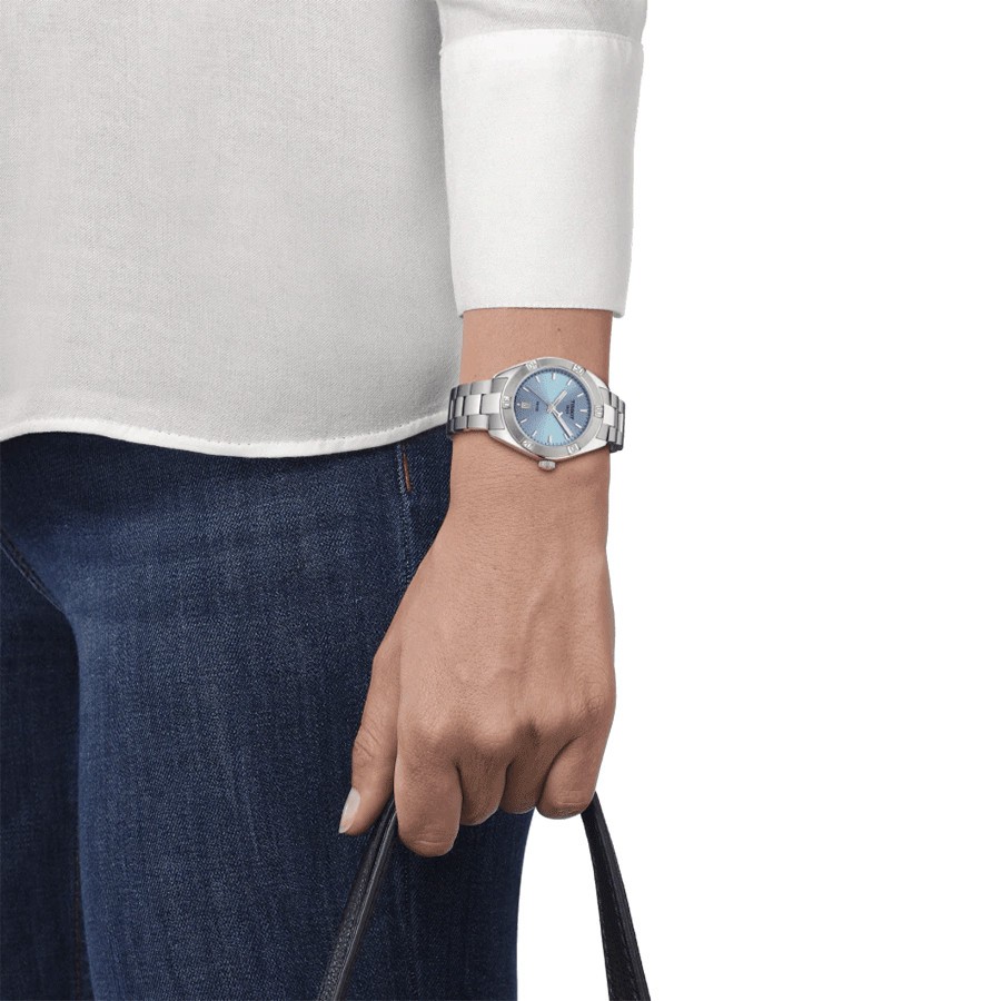 Montre Tissot T-Classic PR 100 Lady Sport Chic quartz cadran bleu bracelet acier 36 mm
