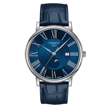 Montre Tissot T-Classic Carson Premium Gent Moonphase quartz cadran bleu bracelet cuir bleu 40 mm T122.423.16.043.00