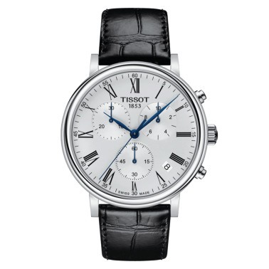Montre Tissot T-Classic Premium Chronograph quartz cadran argent bracelet cuir noir 41 mm T122.417.16.033.00