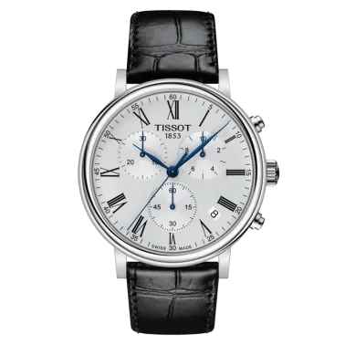 Montre Tissot T-Classic Premium Chronograph quartz cadran argent bracelet cuir noir 41 mm T122.417.16.033.00