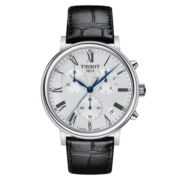 Montre Tissot T-Classic Premium Chronograph quartz cadran argent bracelet cuir noir 41 mm T122.417.16.033.00