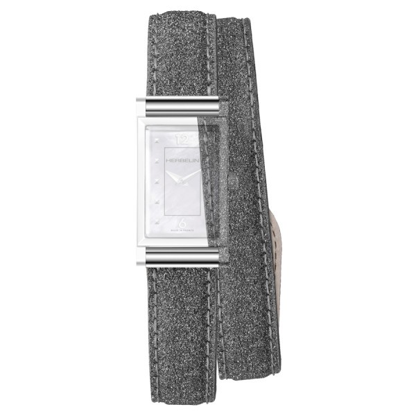 Bracelet Michel Herbelin Antarès double tour cuir Diamon silver