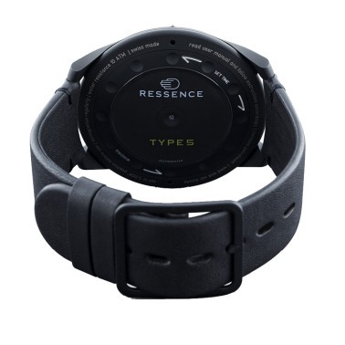 Ressence Type 5 BB automatic titanium black DLC watch black dial black leather strap 45 mm