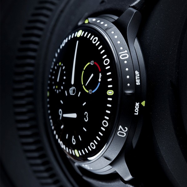 Ressence Type 5 BB automatic titanium black DLC watch black dial black leather strap 45 mm