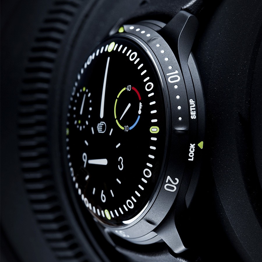 Ressence Type 5 BB automatic titanium black DLC watch black dial black leather strap 45 mm