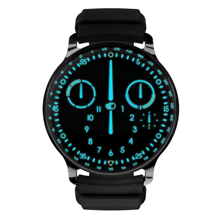 Ressence Type 3 BB automatic titanium black DLC watch black dial black leather strap 44 mm