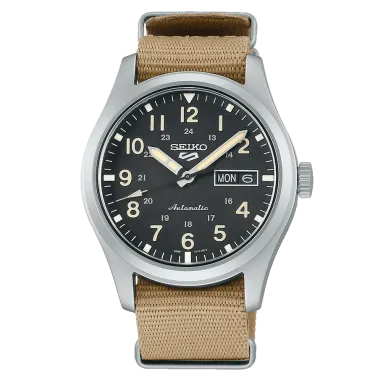 Montre Seiko 5 Military automatique cadran noir bracelet NATO 39,4 mm