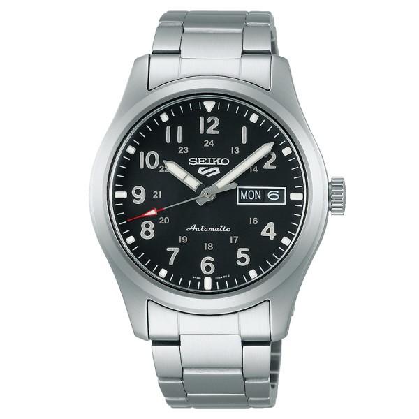 Montre Seiko 5 Military automatique cadran noir bracelet acier 39,4 mm