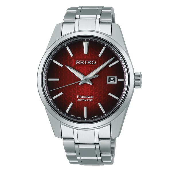 Montre Seiko Presage Sharp Edge automatique cadran rouge bracelet acier 39,3 mm