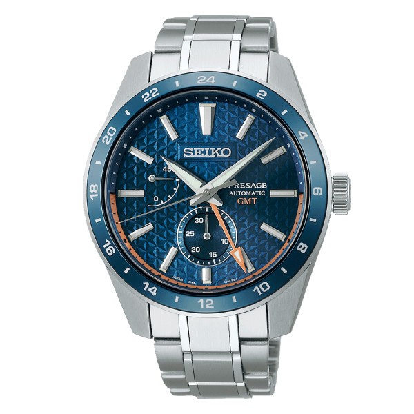Montre Seiko Presage Sharp Edge GMT automatique cadran bleu bracelet acier 42,2 mm 