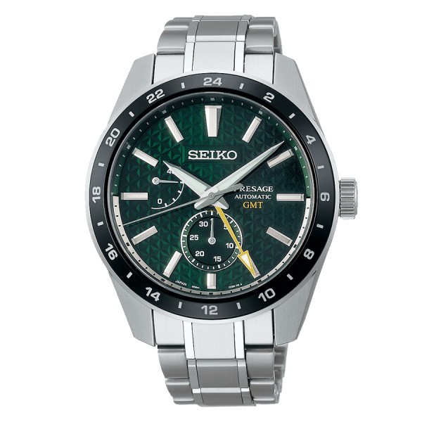 Montre Seiko Presage Sharp Edge GMT automatique cadran vert bracelet acier 42,2 mm 