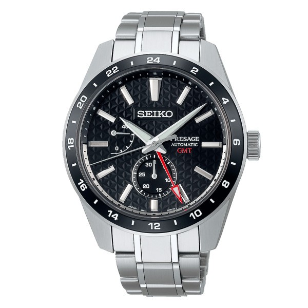 Montre Seiko Presage Sharp Edge GMT automatique cadran noir bracelet acier 42,2 mm