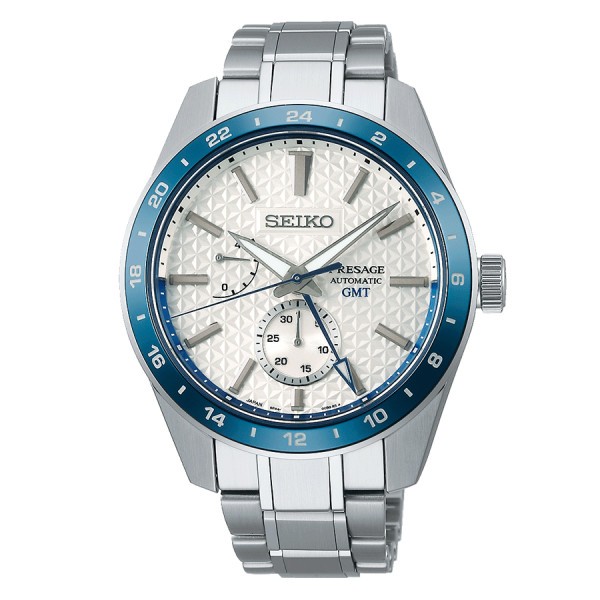 Montre Seiko Presage Sharp Edge GMT automatique édition limitée "140ème anniversaire" cadran blanc bracelet acier 42,2 mm