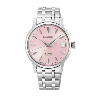 Montre Seiko Presage Cocktail automatique cadran rose bracelet acier 33,8 mm