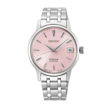 Montre Seiko Presage Cocktail automatique cadran rose bracelet acier 33,8 mm