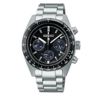 Montre Seiko Prospex SpeedTimer solaire cadran noir bracelet acier 39 mm