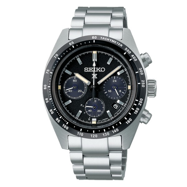 Montre Seiko Prospex SpeedTimer solaire cadran noir bracelet acier 39 mm