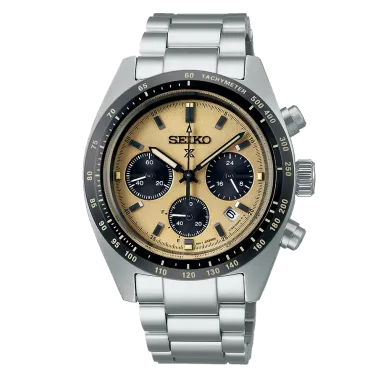 Montre Seiko Prospex SpeedTimer solaire cadran crème bracelet acier 39 mm
