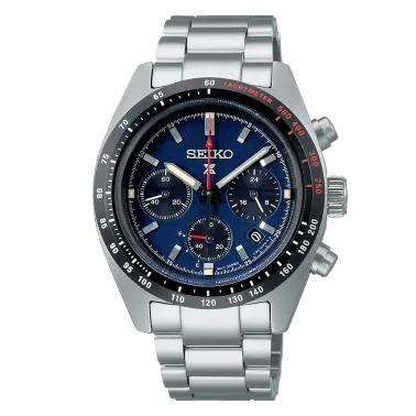 Montre Seiko Prospex SpeedTimer solaire cadran bleu bracelet acier 39 mm