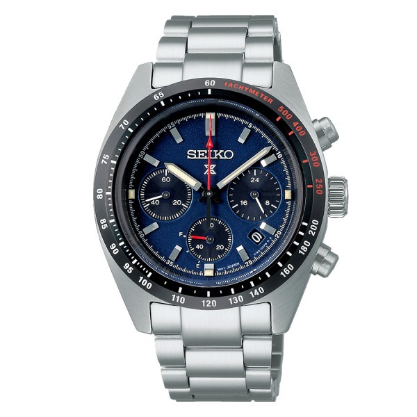 Montre Seiko Prospex SpeedTimer solaire cadran bleu bracelet acier 39 mm