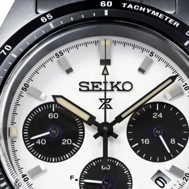 Montre Seiko Prospex SpeedTimer solaire cadran blanc bracelet acier 39 mm