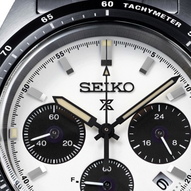 Montre Seiko Prospex SpeedTimer solaire cadran blanc bracelet acier 39 mm