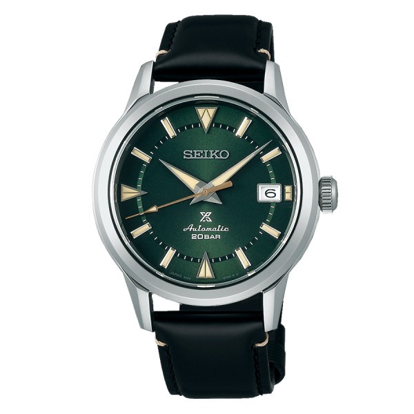 Montre Seiko Prospex Alpinist automatique cadran vert bracelet cuir noir 39 mm SPB245J1