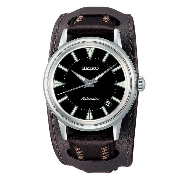 Montre Seiko Prospex Alpinist Recréation Edition Limitée 1959 automatique cadran noir bracelet cuir marron 36,6 mm