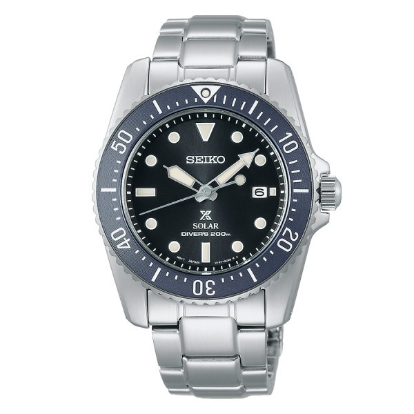 Montre Seiko Prospex Solaire Diver's cadran noir bracelet acier 38,5 mm