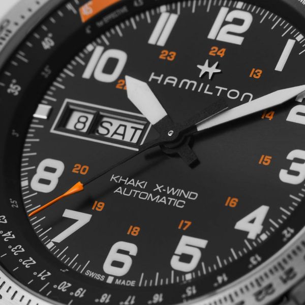 Montre Hamilton Khaki Aviation X-Wind Day Date cadran noir bracelet acier 45 mm - SITE2