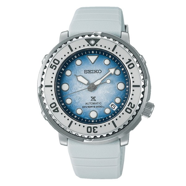 Montre Seiko Prospex Automatique Diver's "Tuna" Save The Ocean cadran bleu bracelet silicone blanc 43,2 mm SRPG59K1