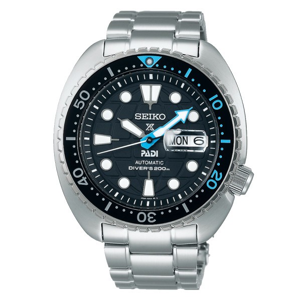 Montre Seiko Prospex Automatique Diver's "Turtle" PADI cadran noir bracelet acier 45 mm