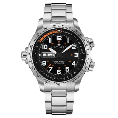 Montre Hamilton Khaki Aviation X-Wind Day Date cadran noir bracelet acier 45 mm - SOLDAT PL