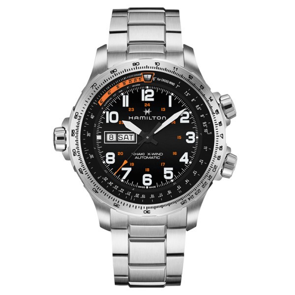 Montre Hamilton Khaki Aviation X-Wind Day Date cadran noir bracelet acier 45 mm - SOLDAT PL