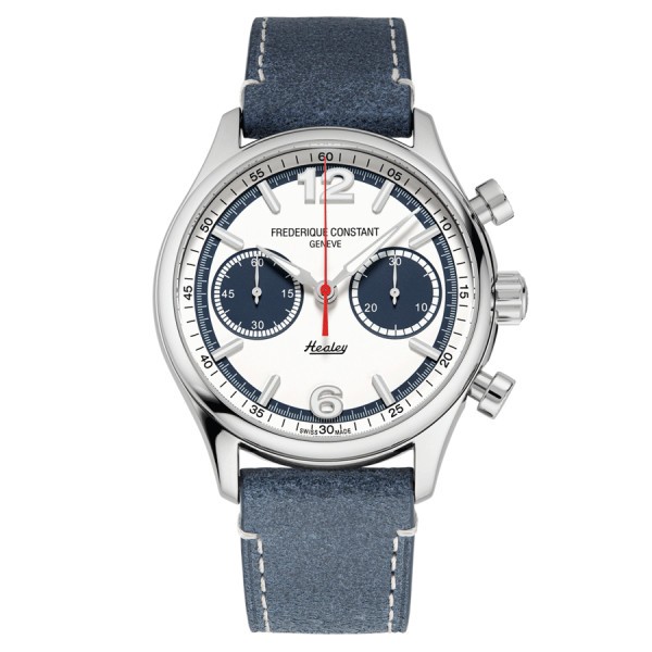 Frédérique Constant Vintage Rally Chronograph automatic watch white dial blue leather strap 40 mm