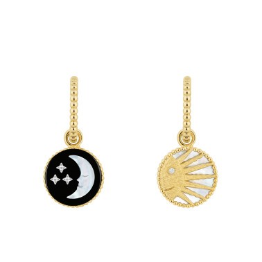 Boucles d'oreilles réversibles Dior Rose Céleste en or jaune, diamants, nacre et onyx JSAM95009_0000