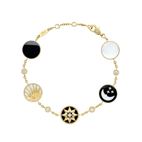 Bracelet Dior Rose des Vents et Rose Céleste en or jaune, diamants, nacre et onyx