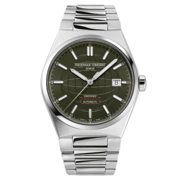 Frédérique Constant Highlife automatic watch COSC khaki green dial steel bracelet 39 mm