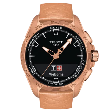 Montre Tissot T-Touch Connect Solar PVD Or Rose bracelet cuir rose 47,5 mm T121.420.46.051.00