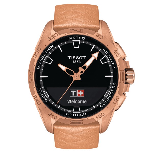 Montre Tissot T-Touch Connect Solar PVD Or Rose bracelet cuir rose 47,5 mm T121.420.46.051.00