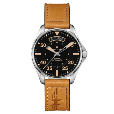 Montre Hamilton Khaki Aviation Day Date cadran noir bracelet désert 42 mm - SOLDAT PL
