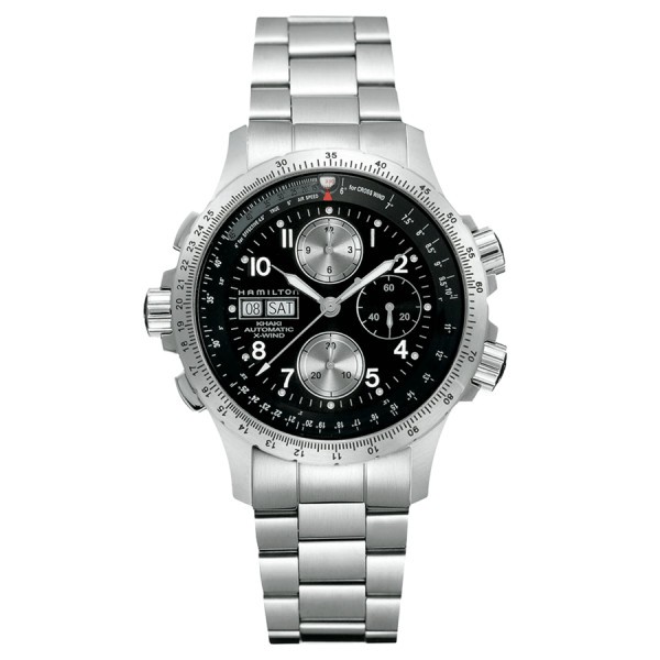 Hamilton Khaki Aviation X-Wind automatic watch black dial steel bracelet 44 mm