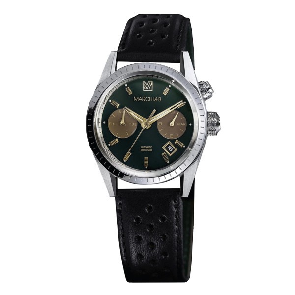 Montre March LA.B Agenda Automatic Private Emerald cadran vert bracelet cuir noir 38 mm