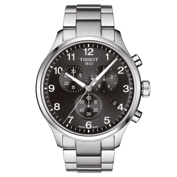 Tissot Chrono XL Classic quartz watch black dial steel bracelet 45 mm