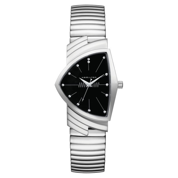 Montre Hamilton Ventura Large cadran noir bracelet acier flex