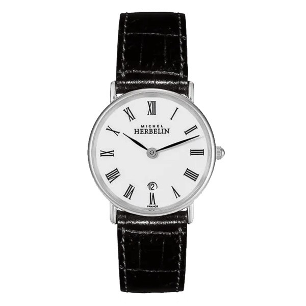 Montre Michel Herbelin Sonates quartz cadran blanc bracelet cuir noir 26 mm 16845S01