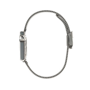 Montre Lip Mach 2000 Mini Square quartz cadran argenté bracelet acier maille milanaise 30 x 28 mm 671108
