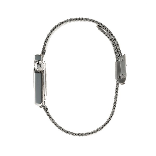 Montre Lip Mach 2000 Mini Square quartz cadran argenté bracelet acier maille milanaise 30 x 28 mm 671108